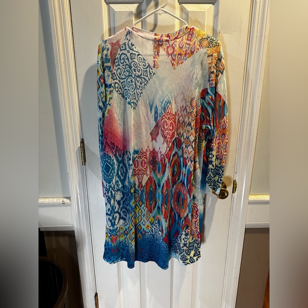 Chicos Open Front Cardigan Ikat Print Colorful Artsy‎ 4 XXL 3/4 Sleeves - Picture 5 of 8